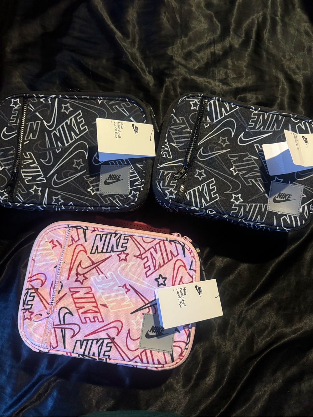 Nike Logo Print Zip Pouches - Black & Pink